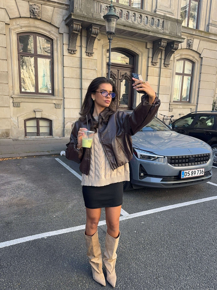 Amber pu bomber jacket - Dark brown