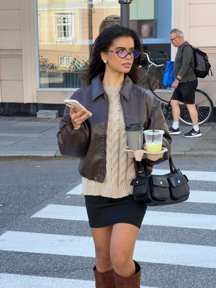 Amber pu bomber jacket - Dark brown