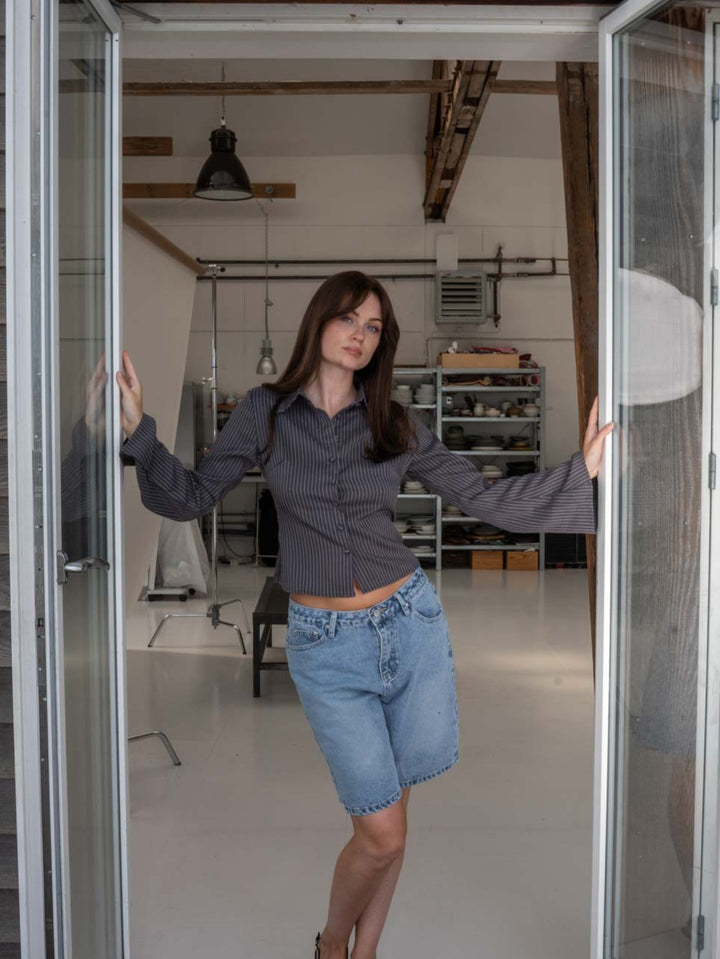 Alicia fitted shirt - Grey/Black