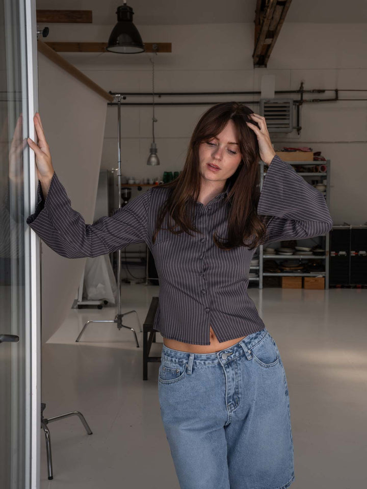 Alicia fitted shirt - Grey/Black