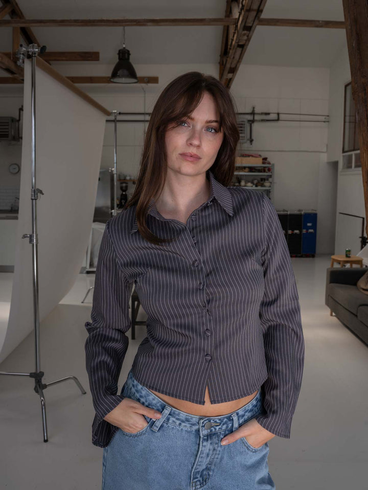 Alicia fitted shirt - Grey/Black