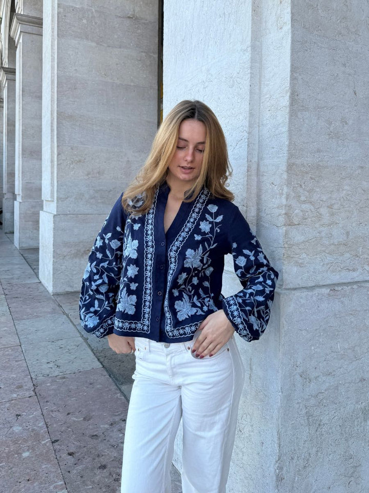 Emma balloon sleeve shirt - Dark blue