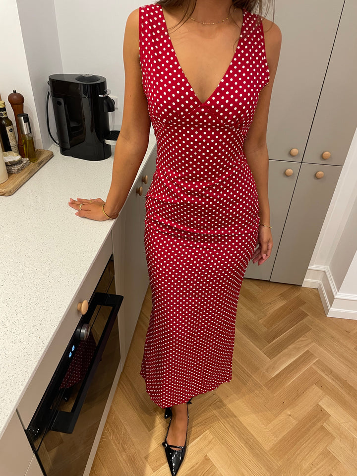 Vida polka dot dress - Dark red