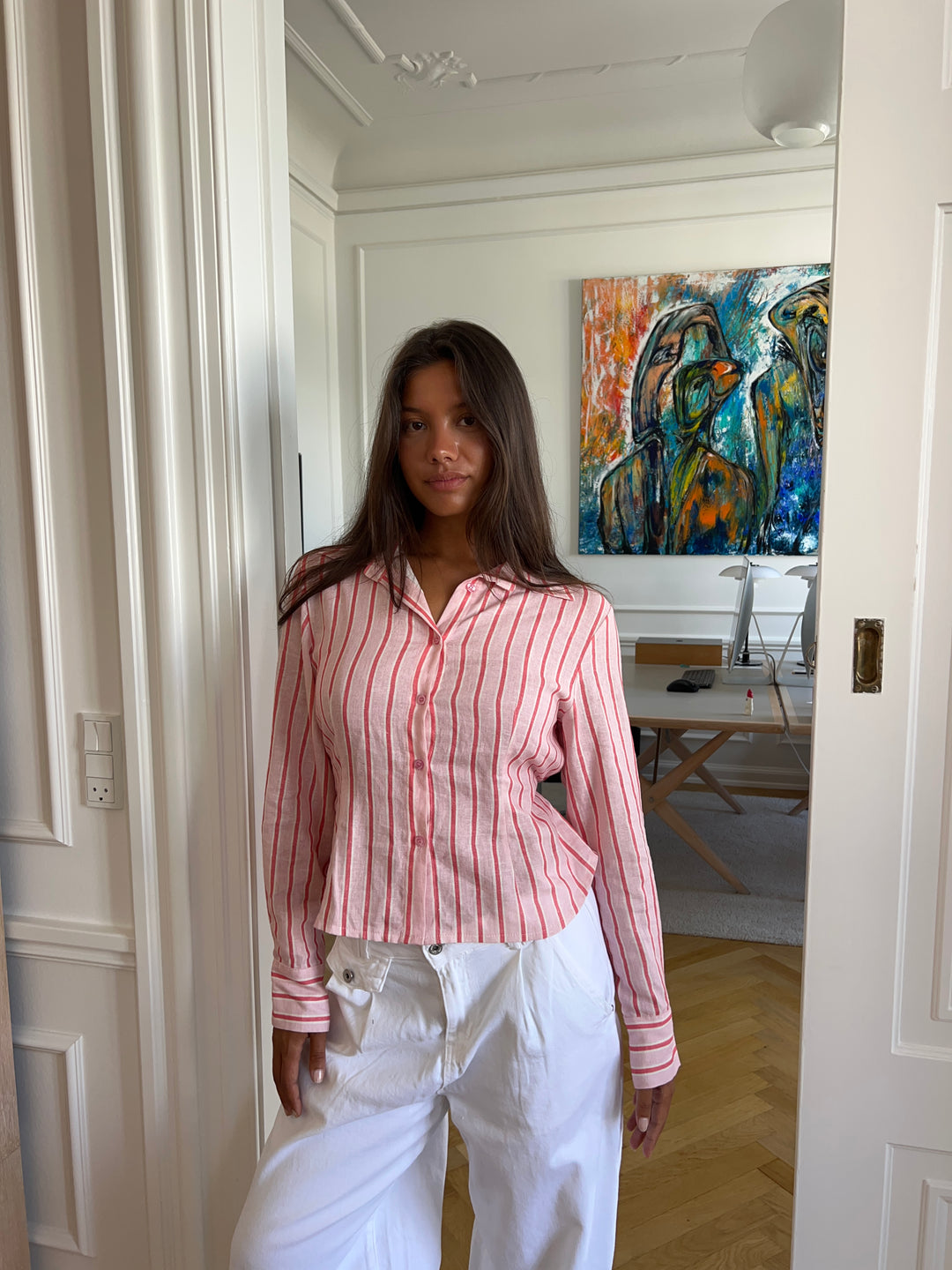 Liora striped linen shirt - Light pink/Pink