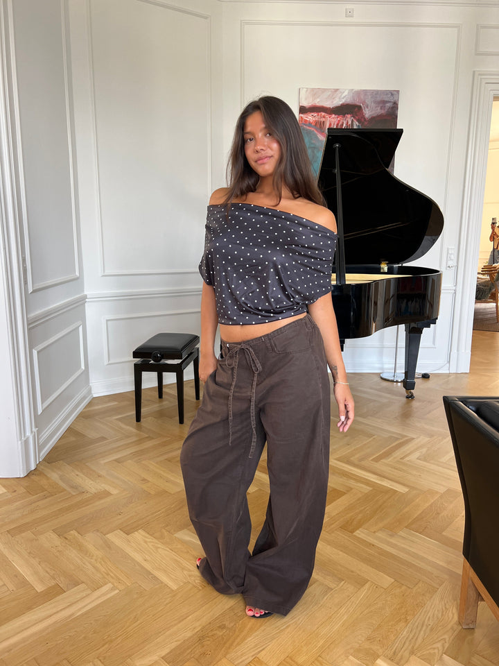 Lara polka dot off-shoulder top - Black/White