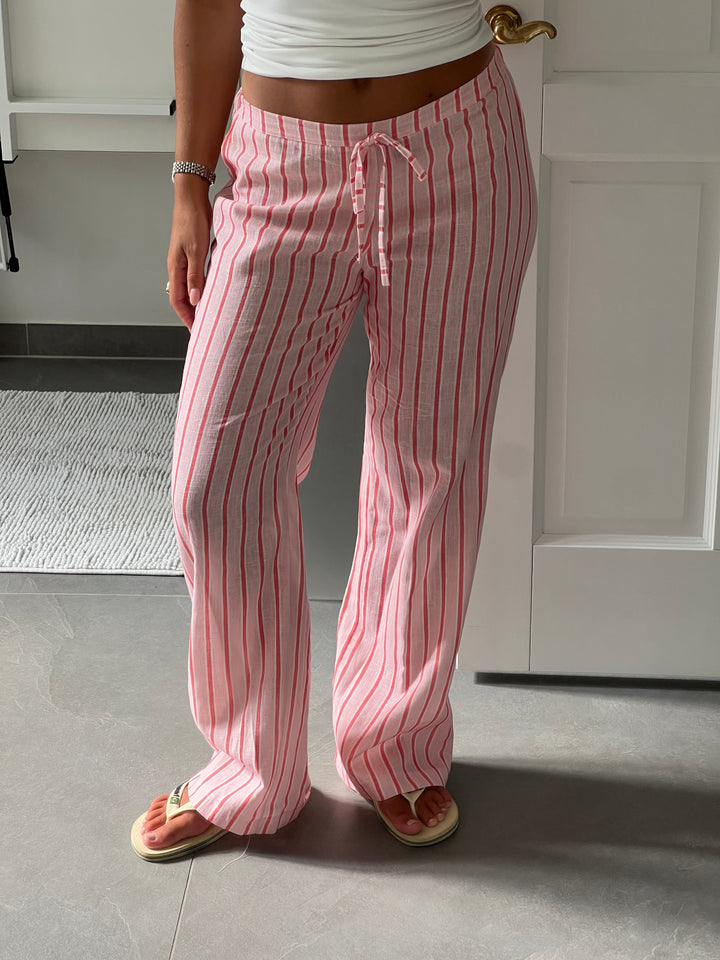 Liora striped linen pants - Light pink/Pink