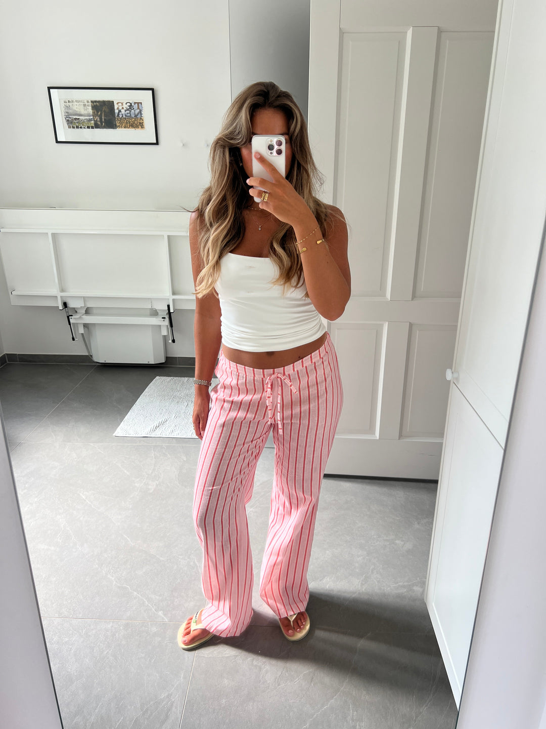 Liora striped linen pants - Light pink/Pink