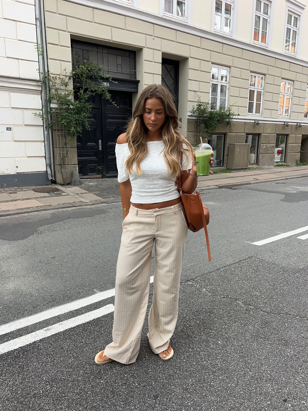 Valentina striped suit pants - Cream white/Gray