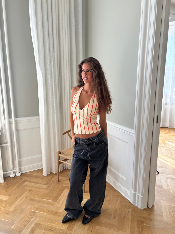 Ophelia striped top - Beige/Orange