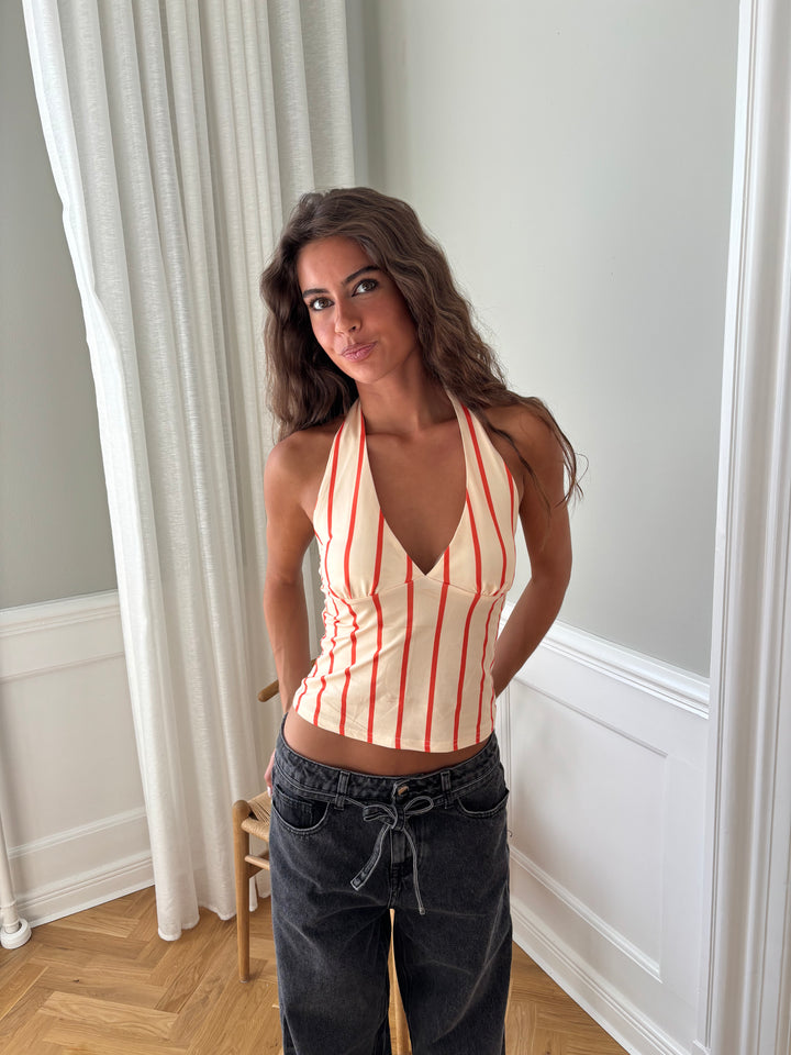 Ophelia striped top - Beige/Orange