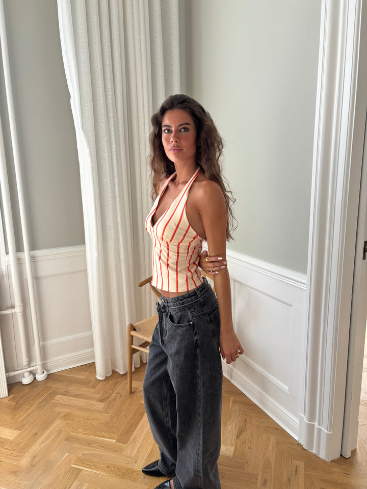 Ophelia striped top - Beige/Orange