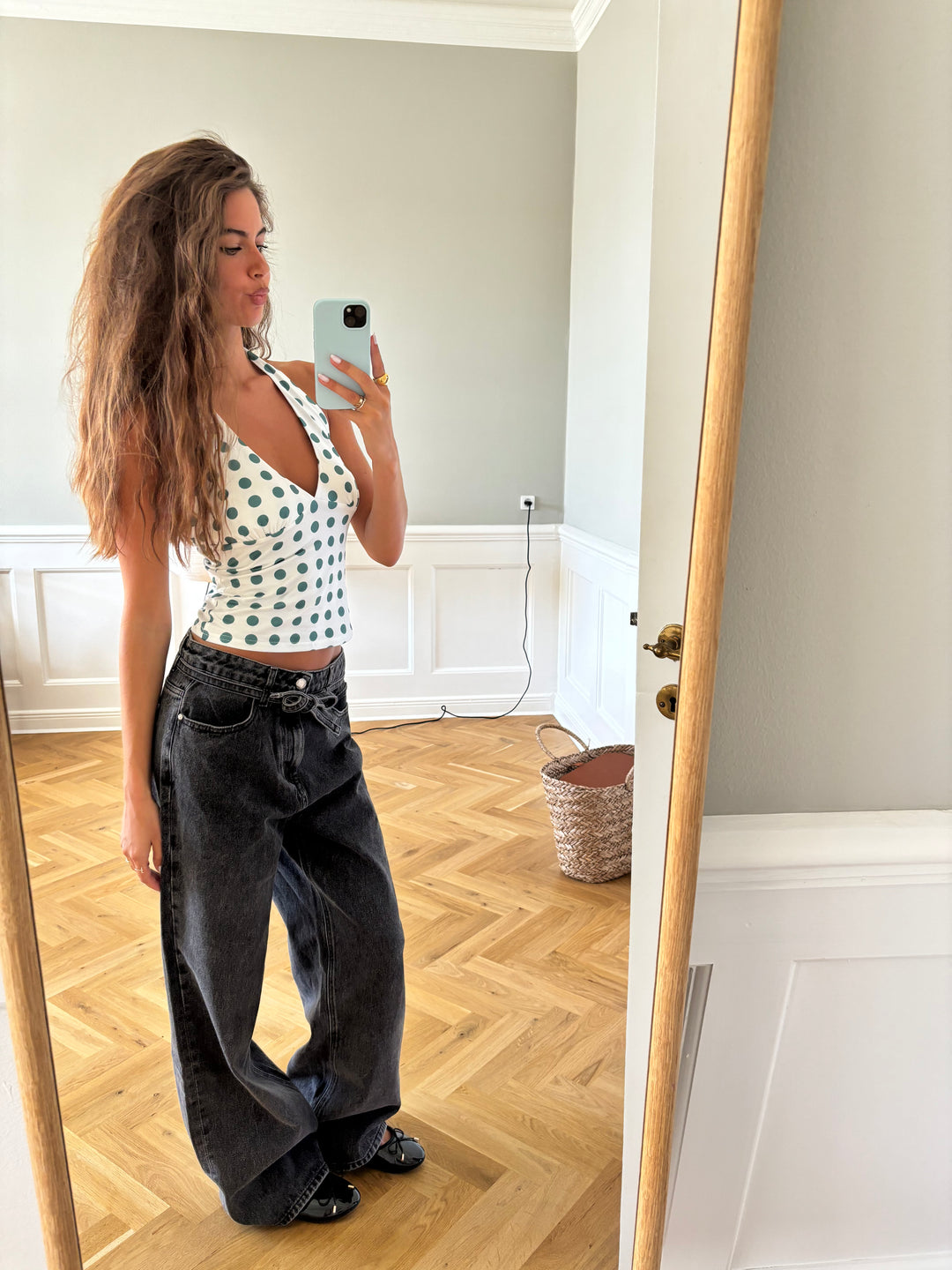 Ophelia polka dot top - White/Green