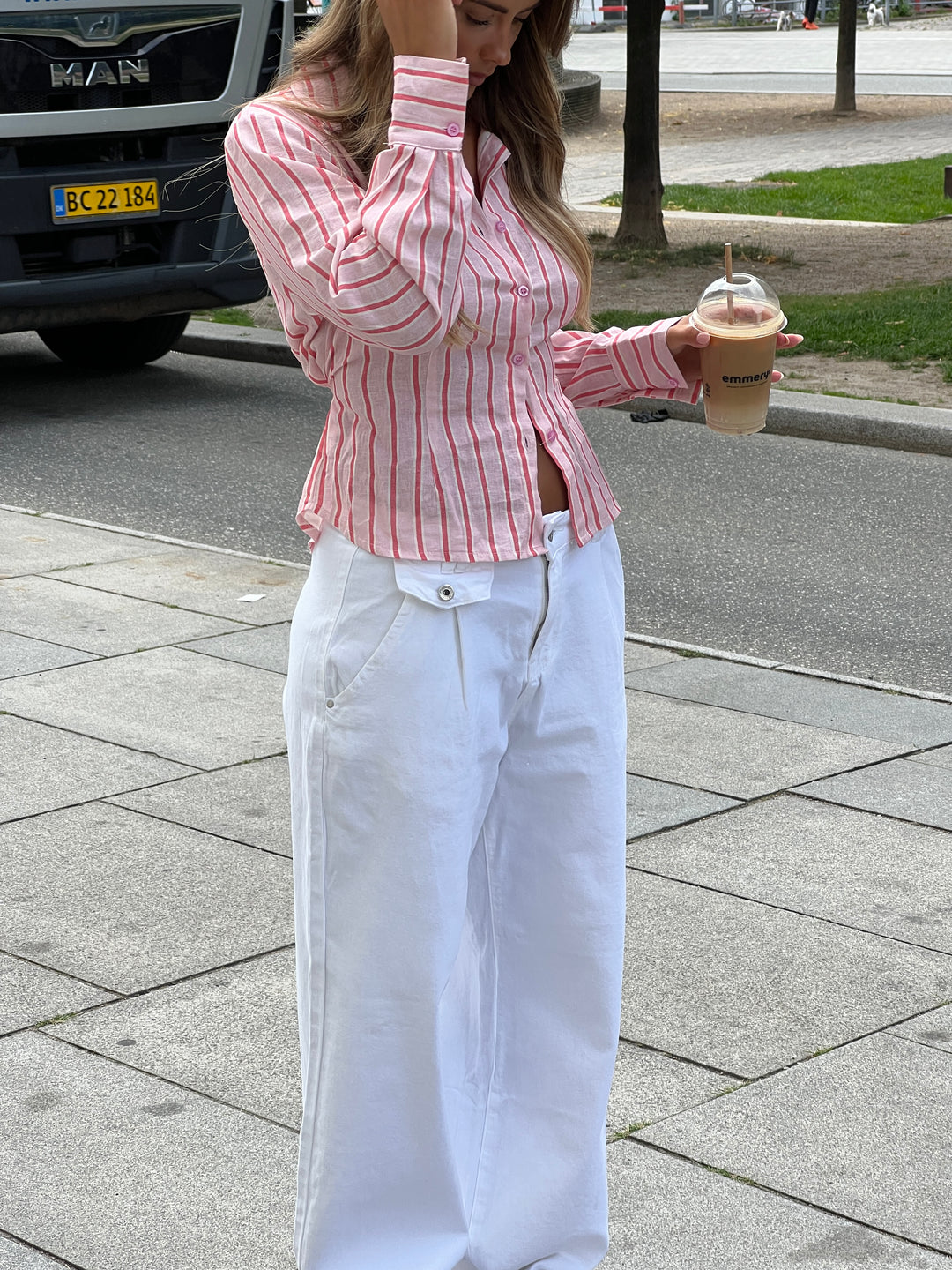 Liora striped linen shirt - Light pink/Pink