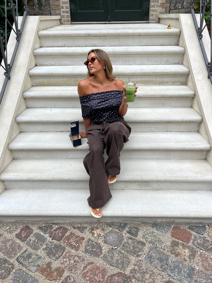 Lara polka dot off-shoulder top - Black/White