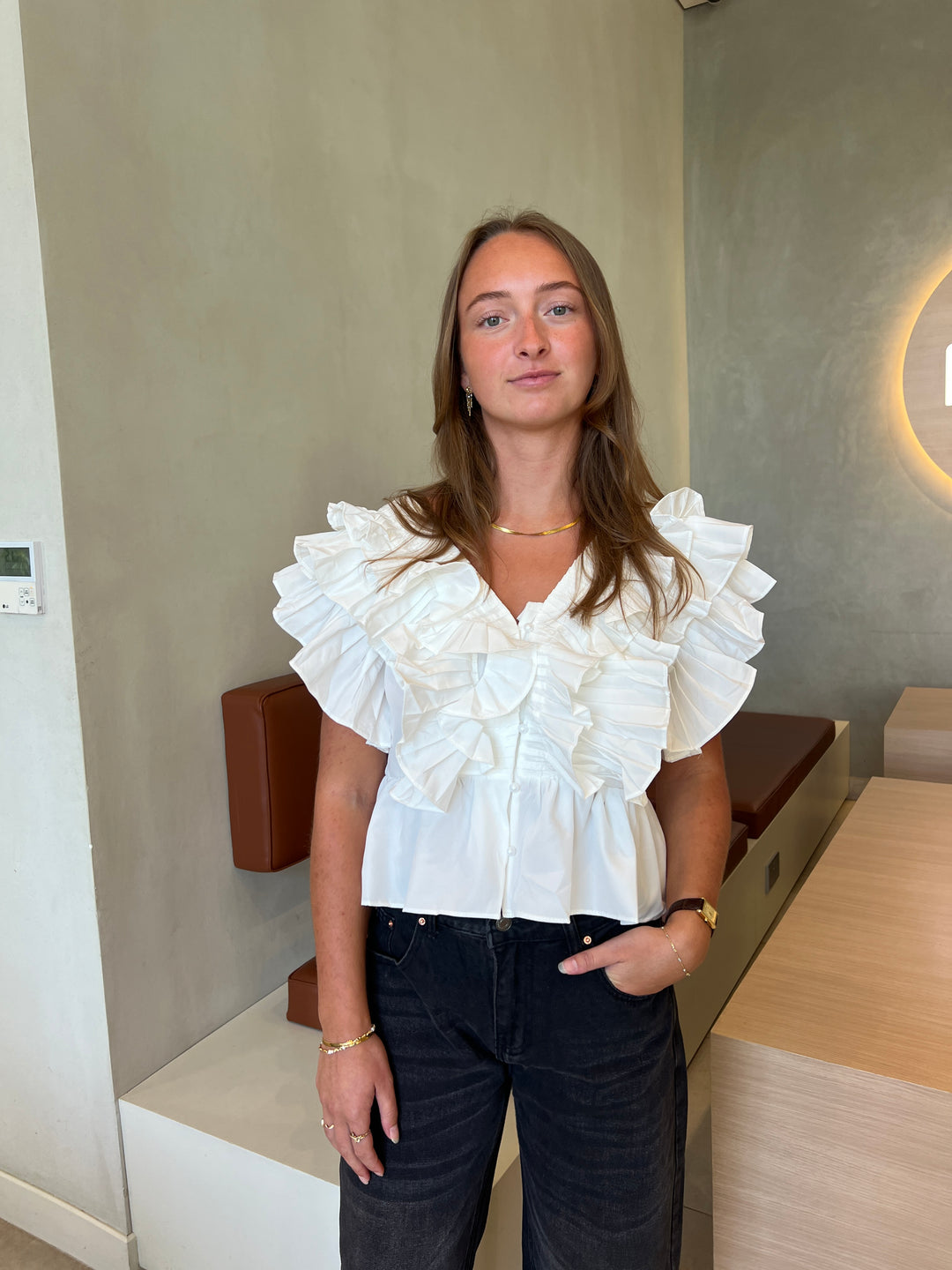 Lia ruffle top - White