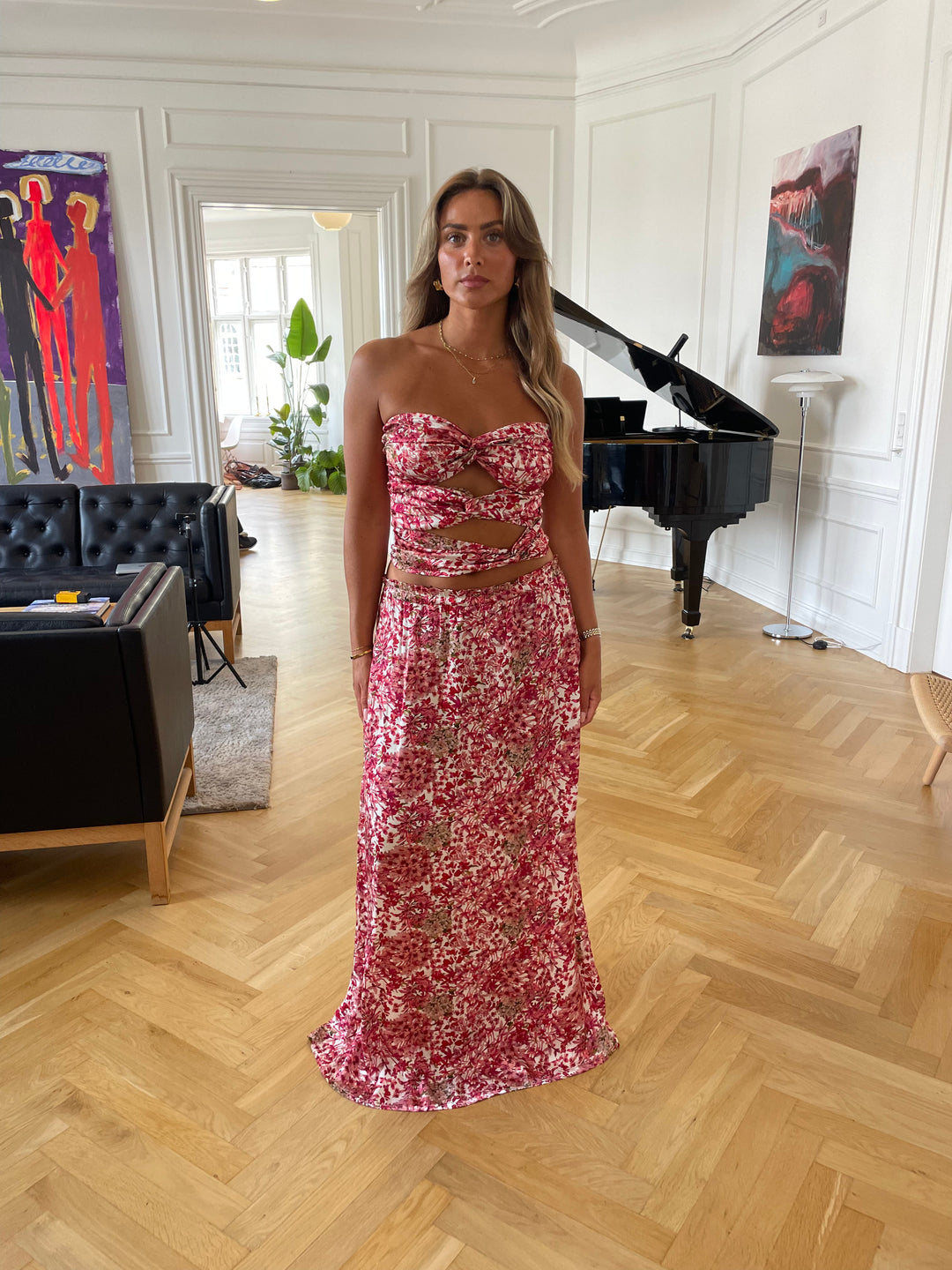 Sage flowers maxi skirt - Pink