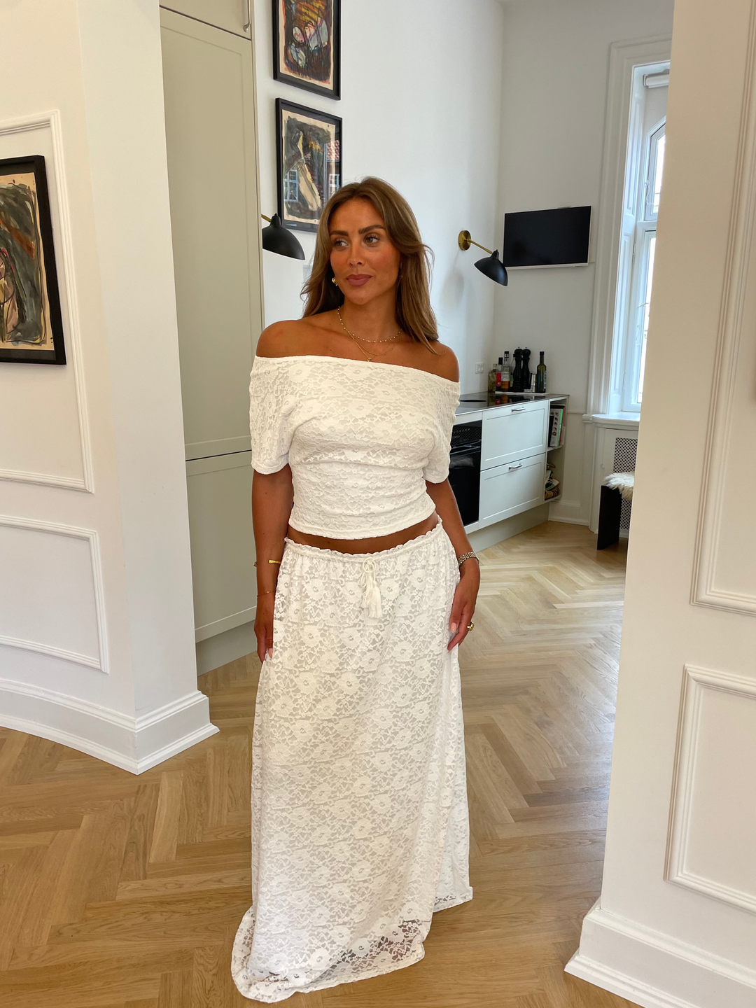 Oura one shoulder lace top - Ivory
