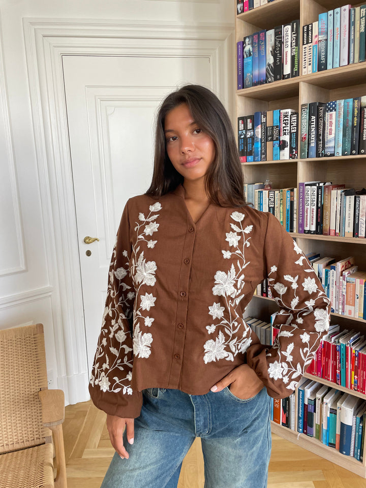 Emma balloon sleeve shirt - Dark brown
