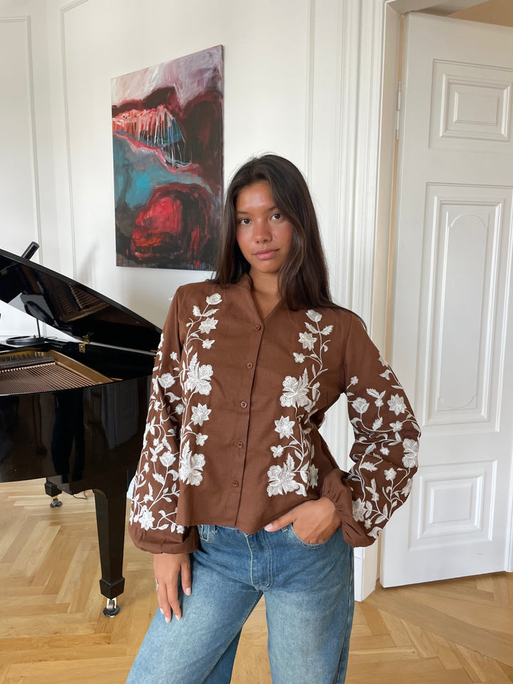 Emma balloon sleeve shirt - Dark brown