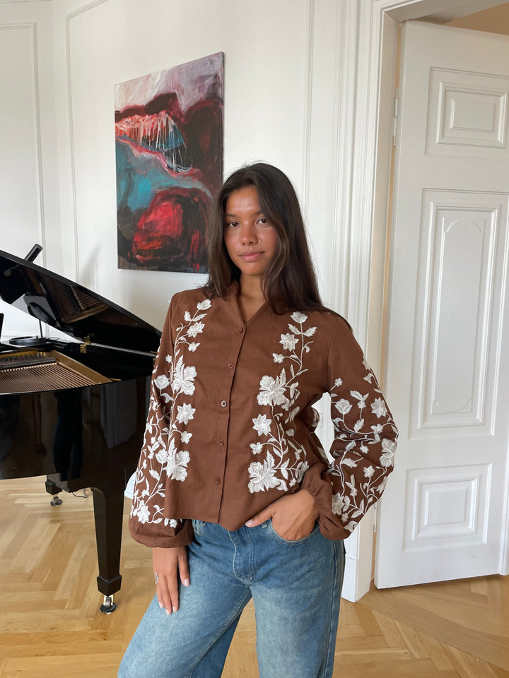Emma balloon sleeve shirt - Dark brown