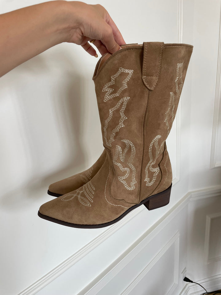 Suede cowboy boots - Beige