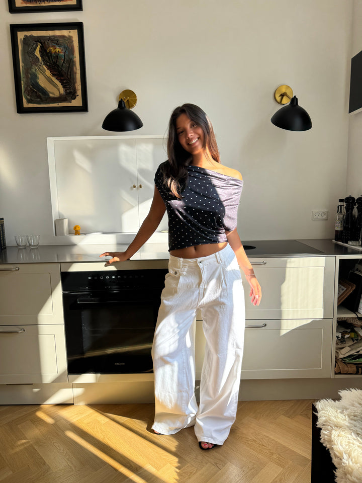 Lara polka dot off-shoulder top - Black/White