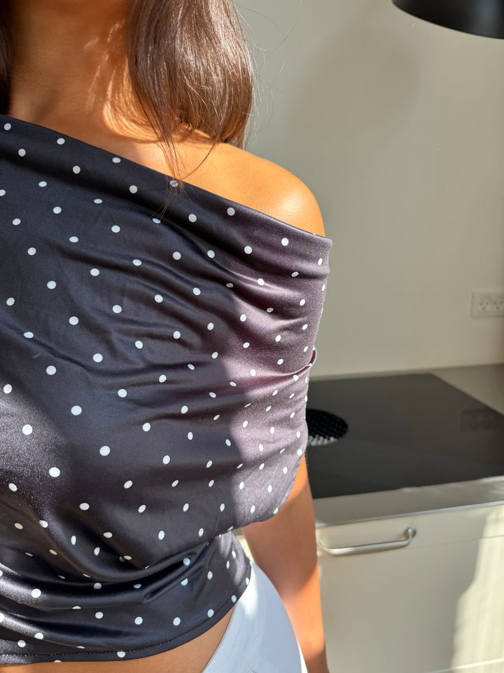 Lara polka dot off-shoulder top - Black/White