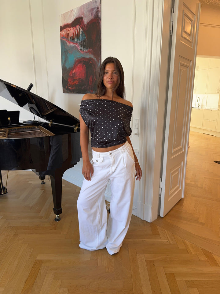 Lara polka dot off-shoulder top - Black/White