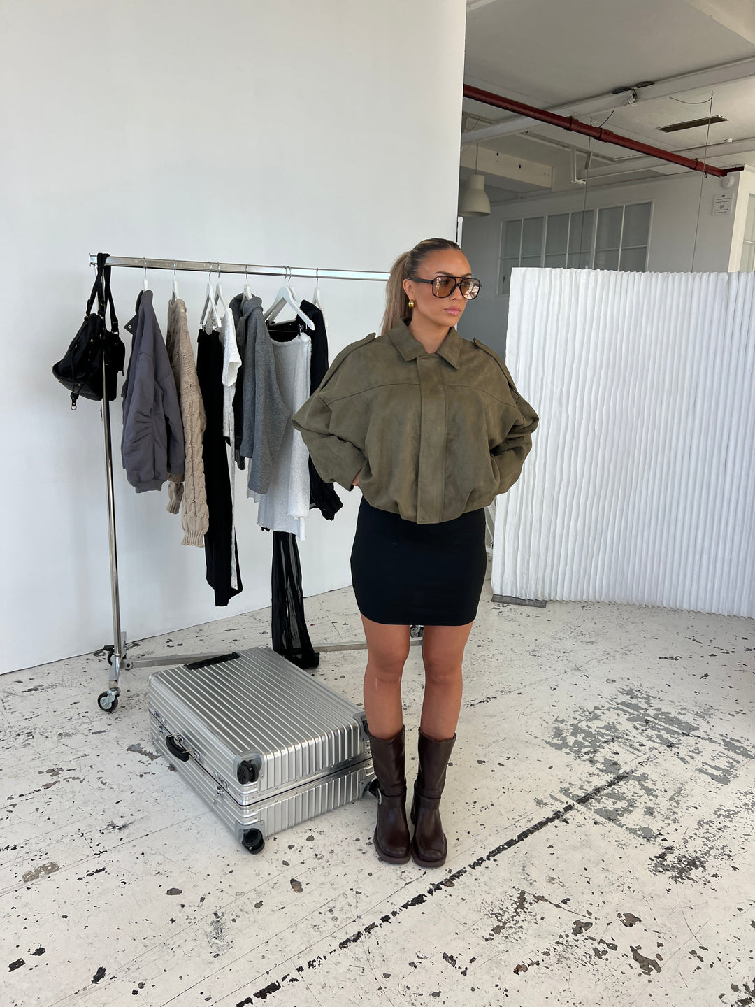 Arlinda suede bomber jacket - Dark green
