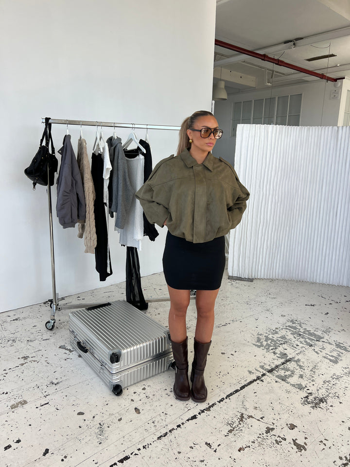 Arlinda suede bomber jacket  - Dark green