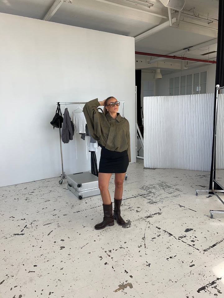 Arlinda suede bomber jacket  - Dark green