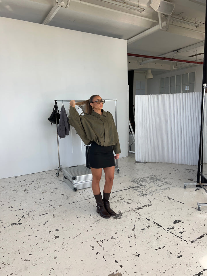 Arlinda suede bomber jacket  - Dark green