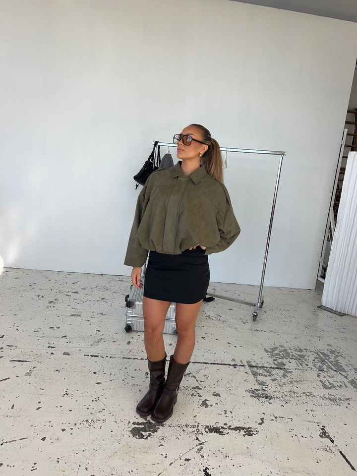 Arlinda suede bomber jacket  - Dark green