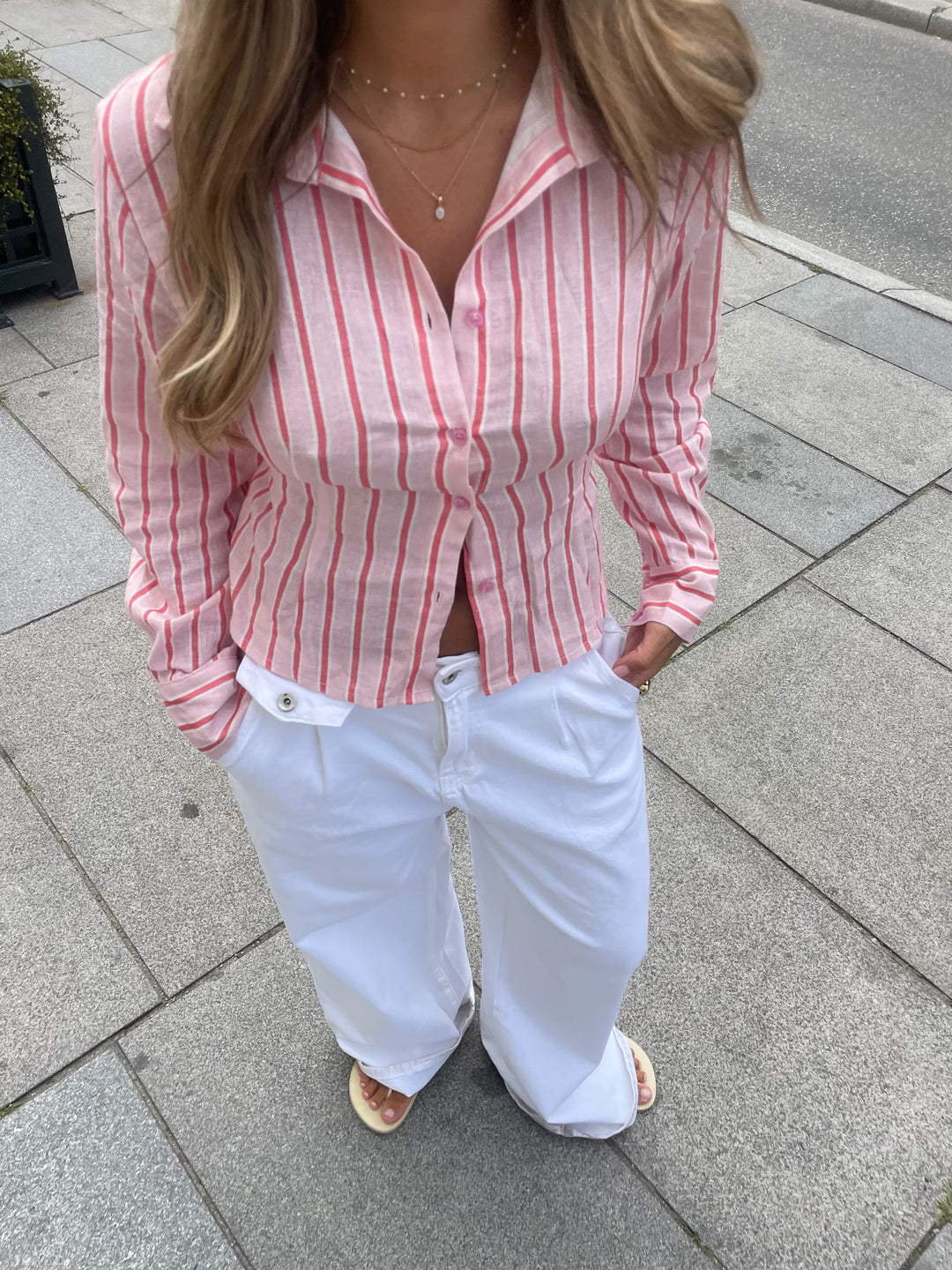 Liora striped linen shirt - Light pink/Pink