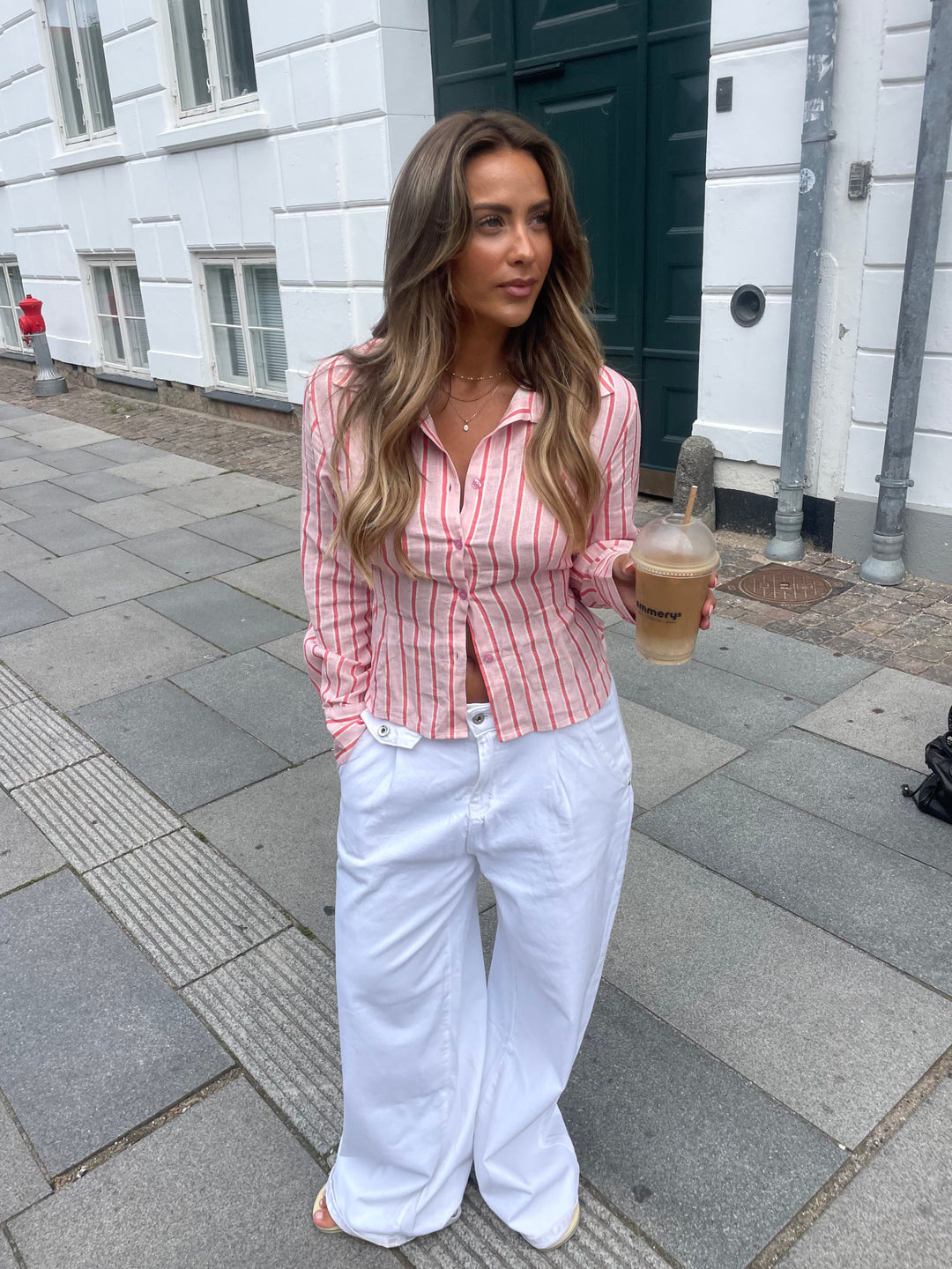 Liora striped linen shirt - Light pink/Pink