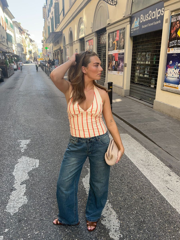 Ophelia striped top - Beige/Orange