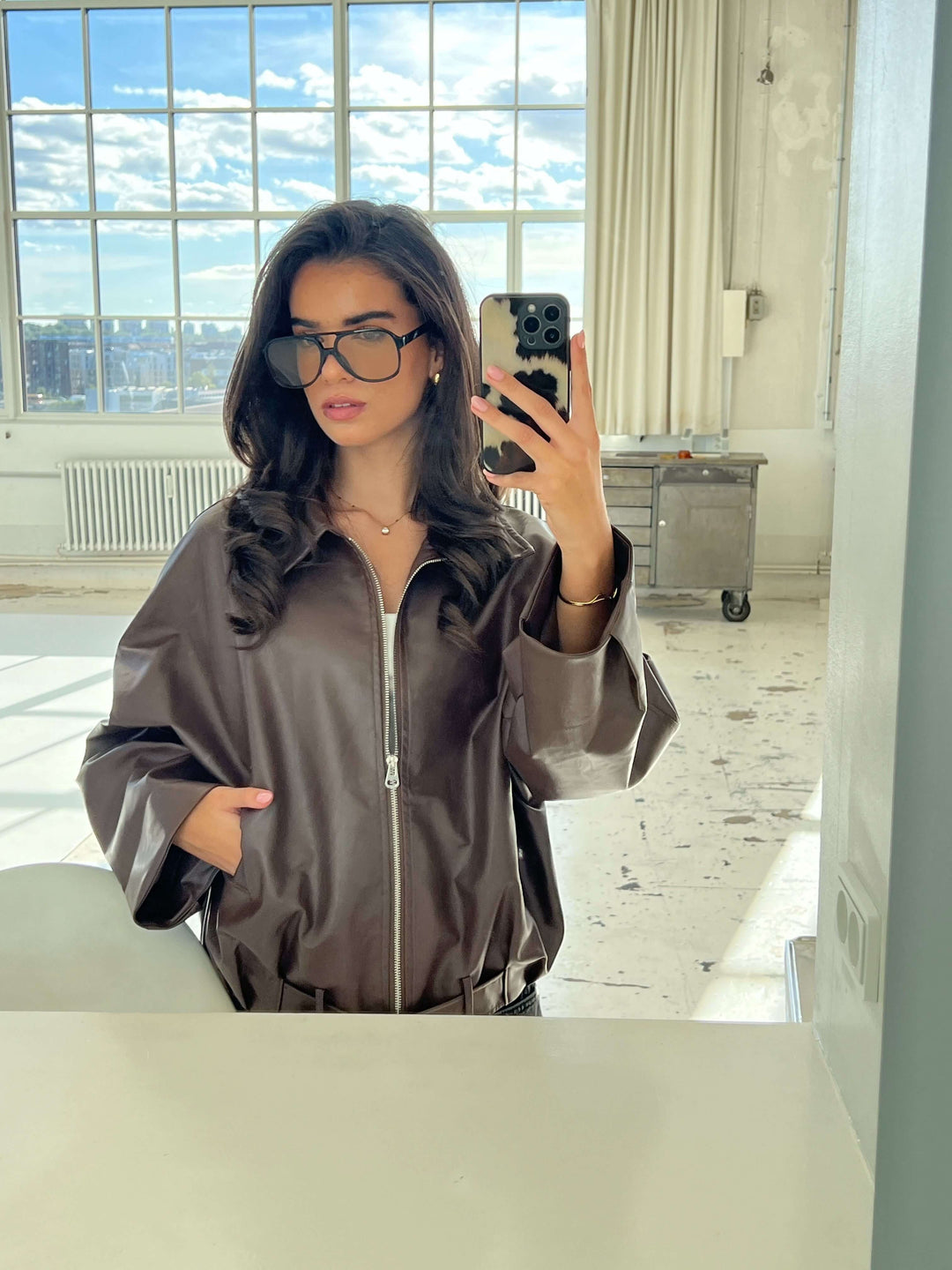 Tova buckle pu jacket – Dark brown