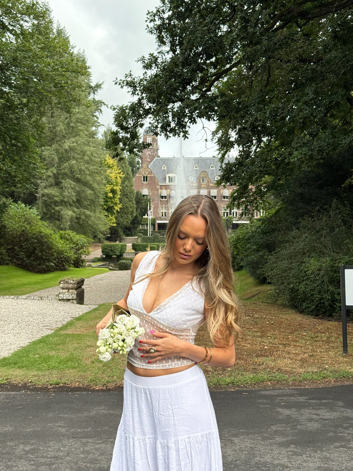 Francesca mesh V-Neck top - White