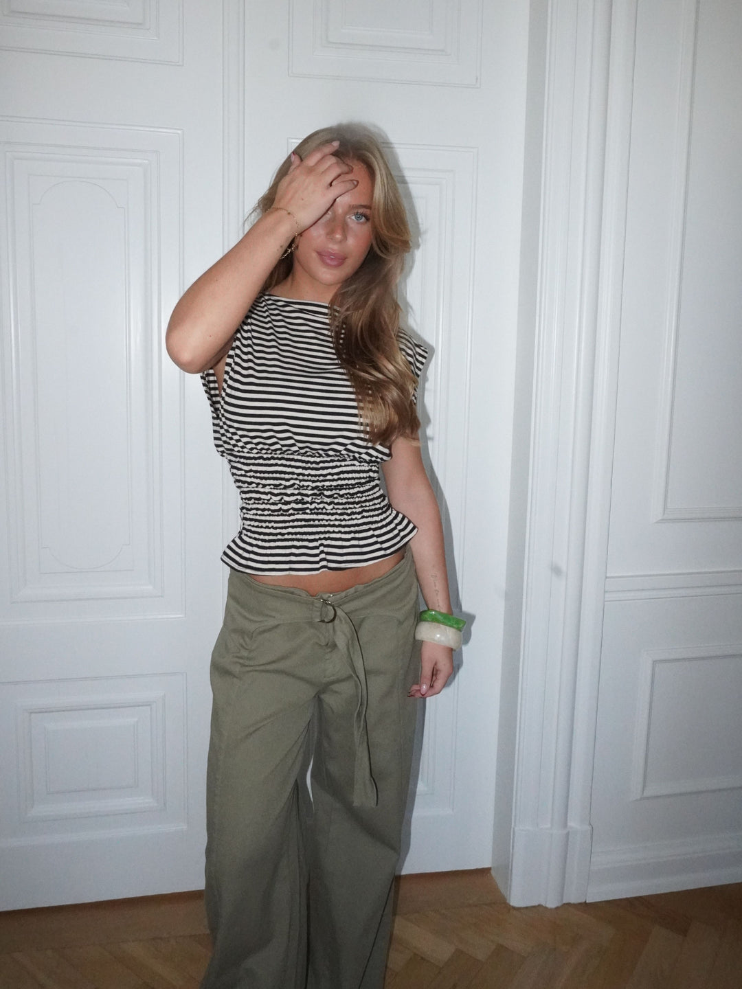 Bianca striped smock top - Brown/white