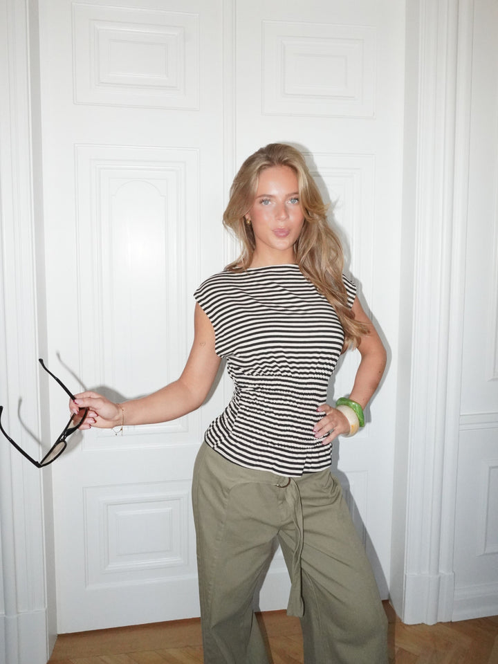 Bianca striped smock top - Brown/white