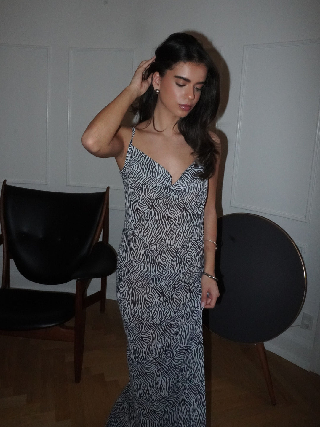 Celeste mesh maxi zebra dress - Black/white