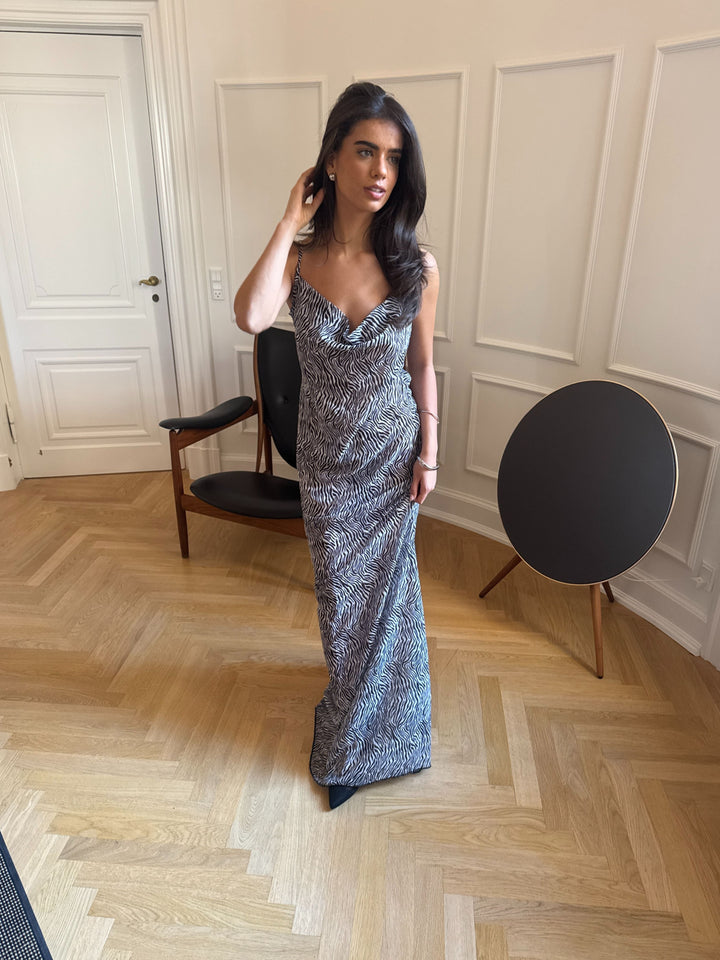 Celeste mesh maxi zebra dress - Black/white