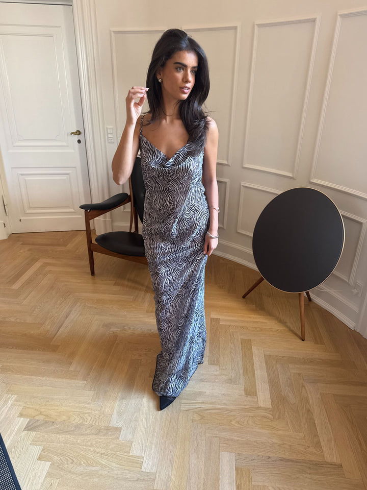 Celeste mesh maxi zebra dress - Black/white