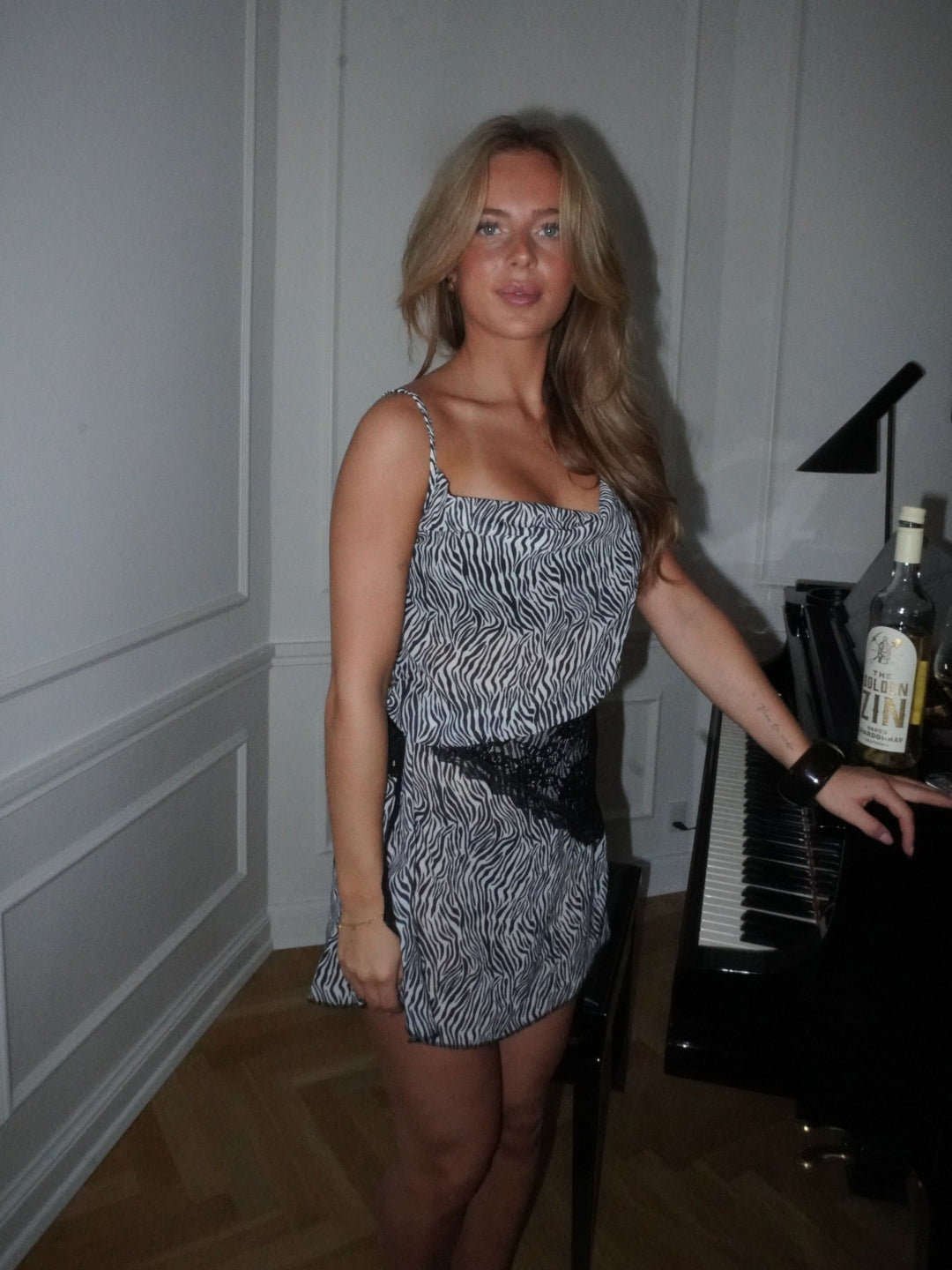 Celeste mesh mini zebra dress - Black/white