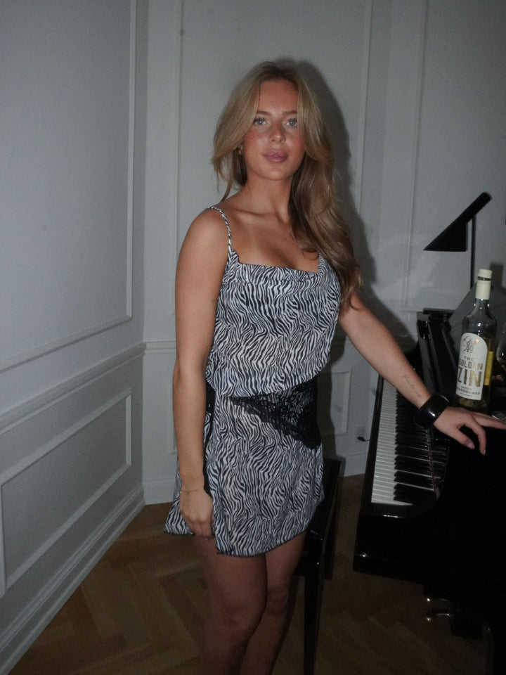 Celeste mesh mini zebra dress - Black/white