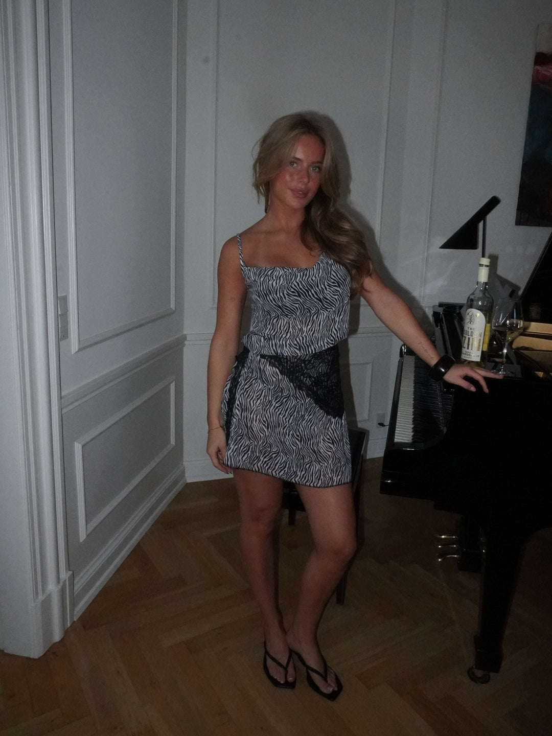 Celeste mesh mini zebra dress - Black/white