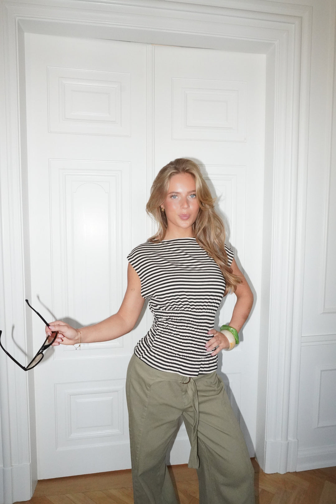 Bianca striped smock top - Brown/white