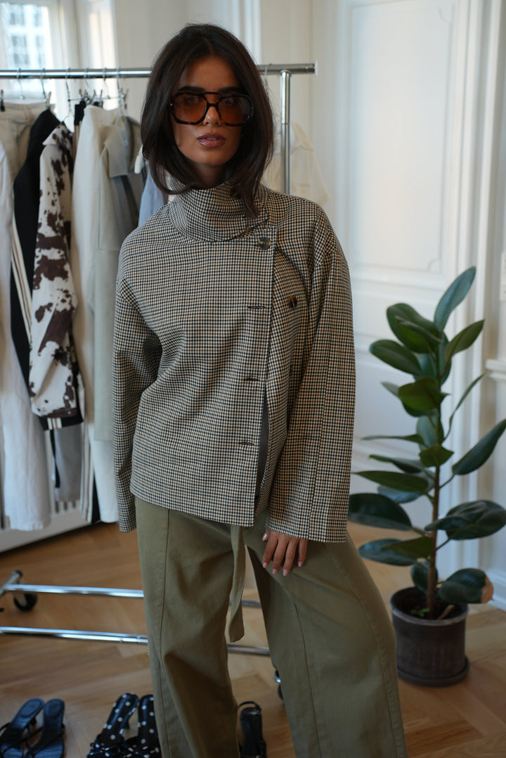 Alessia funnel neck jacket - Checkered