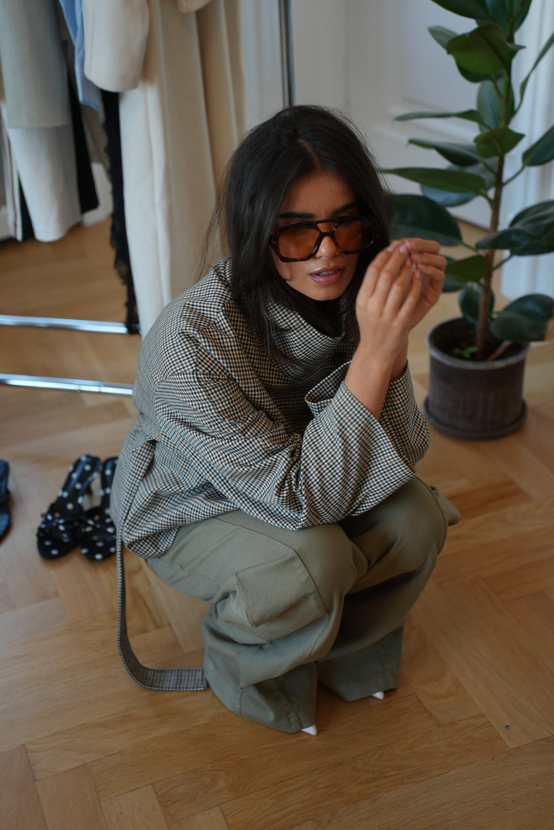 Alessia funnel neck jacket - Checkered