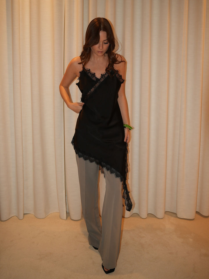 Ester satin lace dress - Black